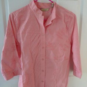 Ladies Bechamel Lotus Blossom Embroidered Blouse Small 3/4 Sleeve